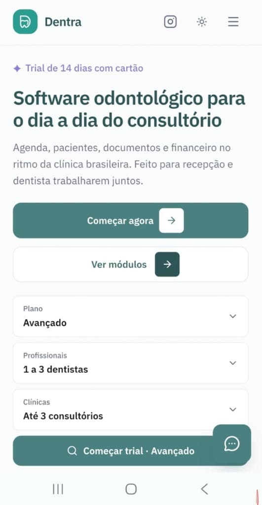Dentra aberto no celular